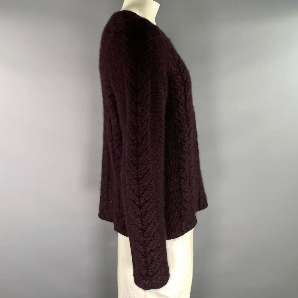 GUCCI Size L Burgundy Cable Knit Angora silk Crew Neck Sweater